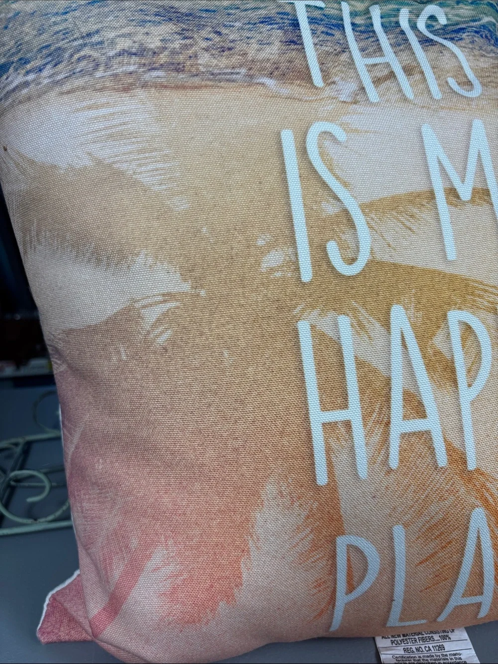 Brentwood Originals Happy Place Beach Coastal Throw Pillow Palm Shadow